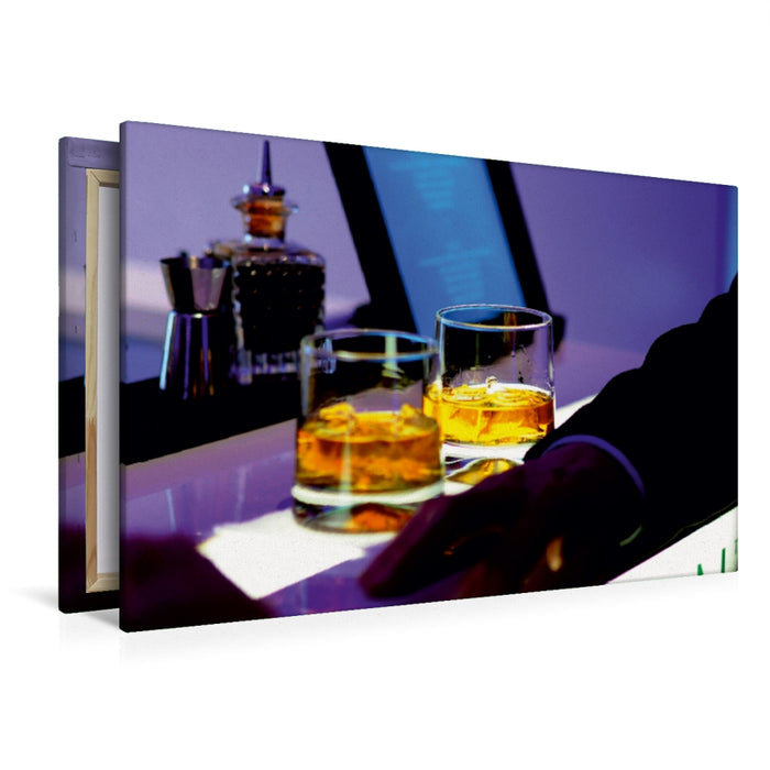 Toile textile premium Toile textile premium 120 cm x 80 cm paysage Ambiance Cool - verres à whisky sur comptoir de bar 