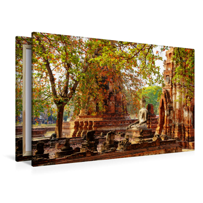 Premium Textil-Leinwand Premium Textil-Leinwand 120 cm x 80 cm quer Buddha Statue im Wat Mahathat