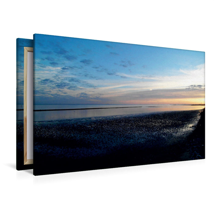 Toile textile haut de gamme Toile textile haut de gamme 120 cm x 80 cm paysage Coucher de soleil dans la mer des Wadden 