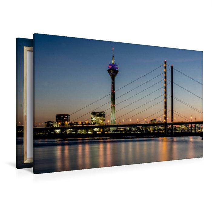 Premium Textil-Leinwand Premium Textil-Leinwand 120 cm x 80 cm quer Rheinkniebrücke und der Rheinturm