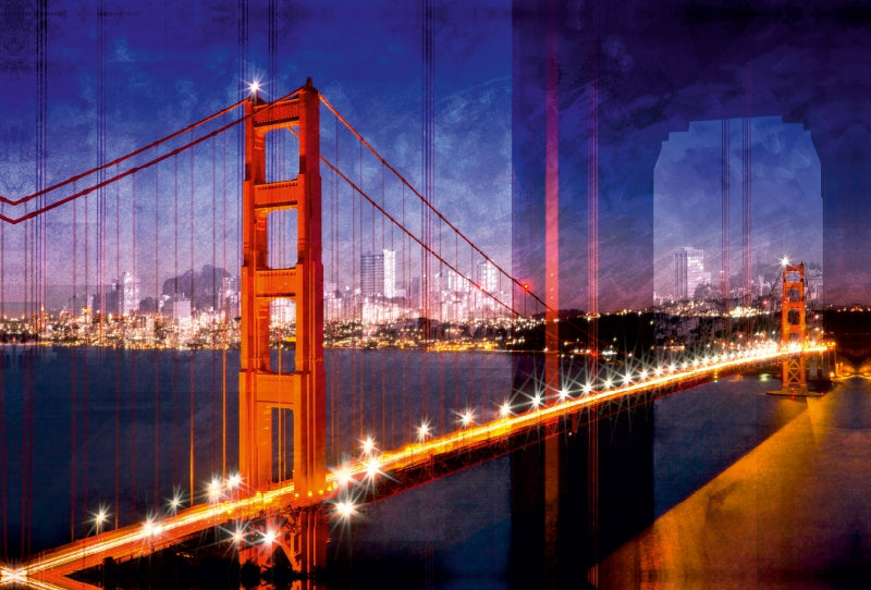 Toile textile haut de gamme Toile textile haut de gamme 120 cm x 80 cm paysage Horizon de SAN FRANCISCO et Golden Gate Bridge 