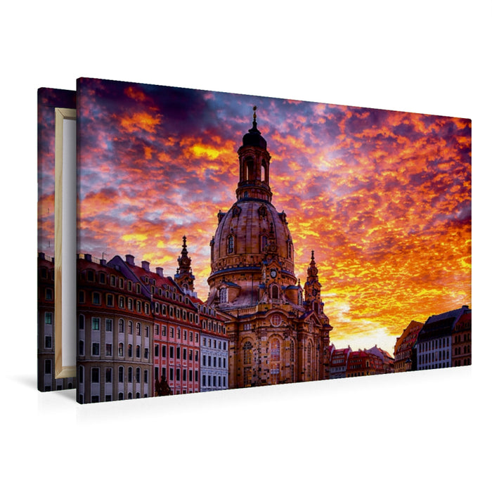 Premium Textil-Leinwand Premium Textil-Leinwand 120 cm x 80 cm quer Ein Motiv aus dem Kalender Dresden - Die Frauenkirche