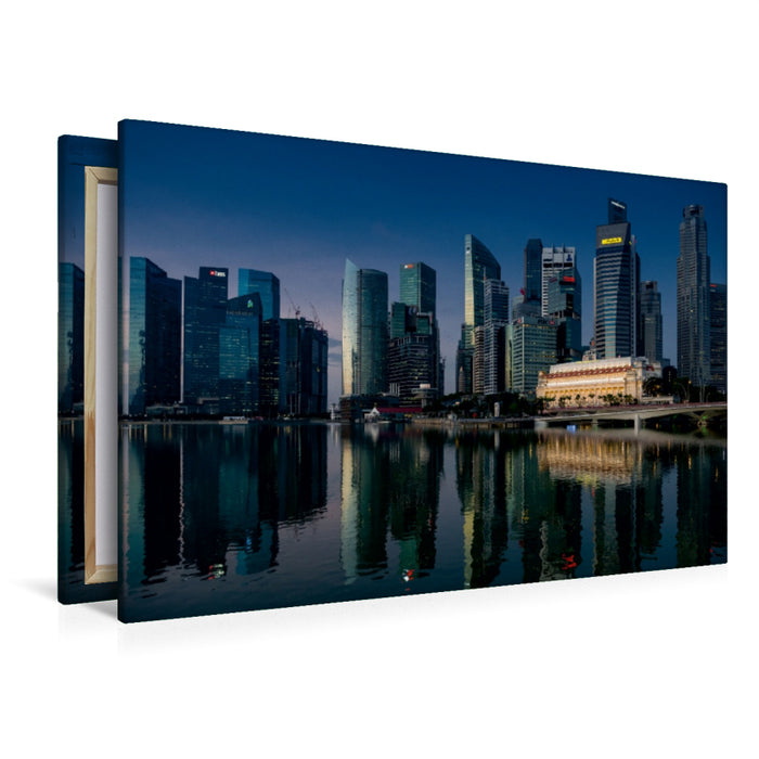 Premium Textil-Leinwand Premium Textil-Leinwand 120 cm x 80 cm quer Marina Bay in Singapur kurz vor dem Sonnenaufgang