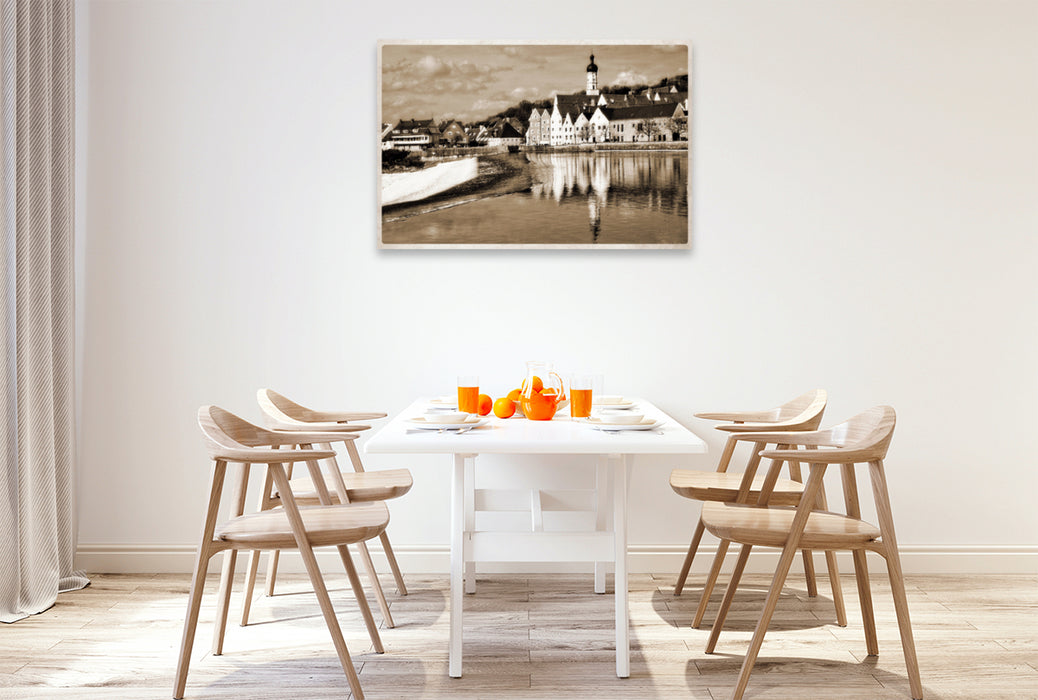 Premium textile canvas Premium textile canvas 120 cm x 80 cm across A motif from the Landsberg am Lech calendar photographs in the style of historical postcards 