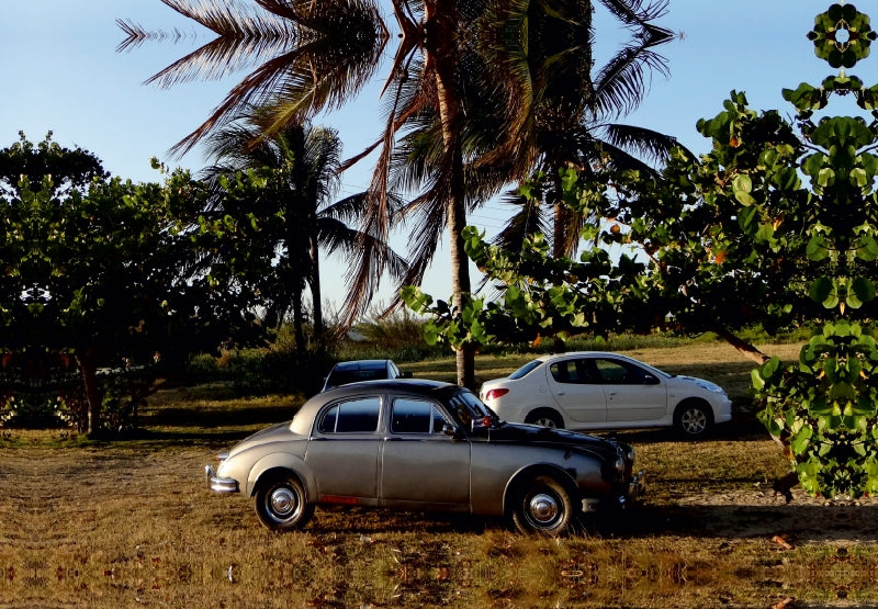 Toile textile haut de gamme Toile textile haut de gamme 45 cm x 30 cm paysage La voiture classique britannique Jaguar Mark2 à Cuba 