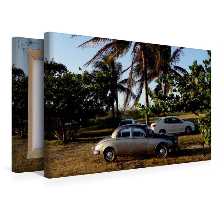 Toile textile haut de gamme Toile textile haut de gamme 45 cm x 30 cm paysage La voiture classique britannique Jaguar Mark2 à Cuba 