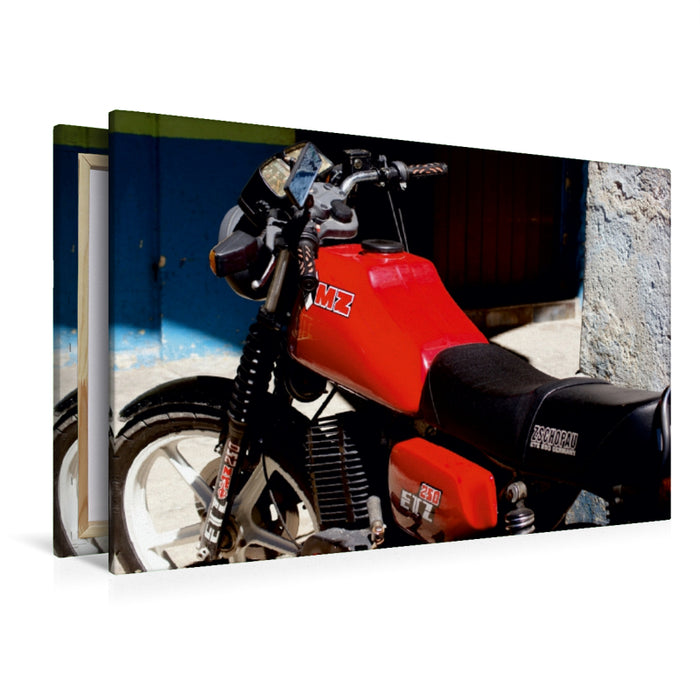 Premium Textil-Leinwand Premium Textil-Leinwand 120 cm x 80 cm quer Motorrad MZ ETZ 250 aus der DDR auf Kuba