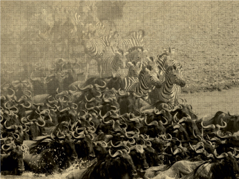 Gnuwanderung in der Masai Mara im Vintage Look - CALVENDO Foto-Puzzle - calvendoverlag 31.99