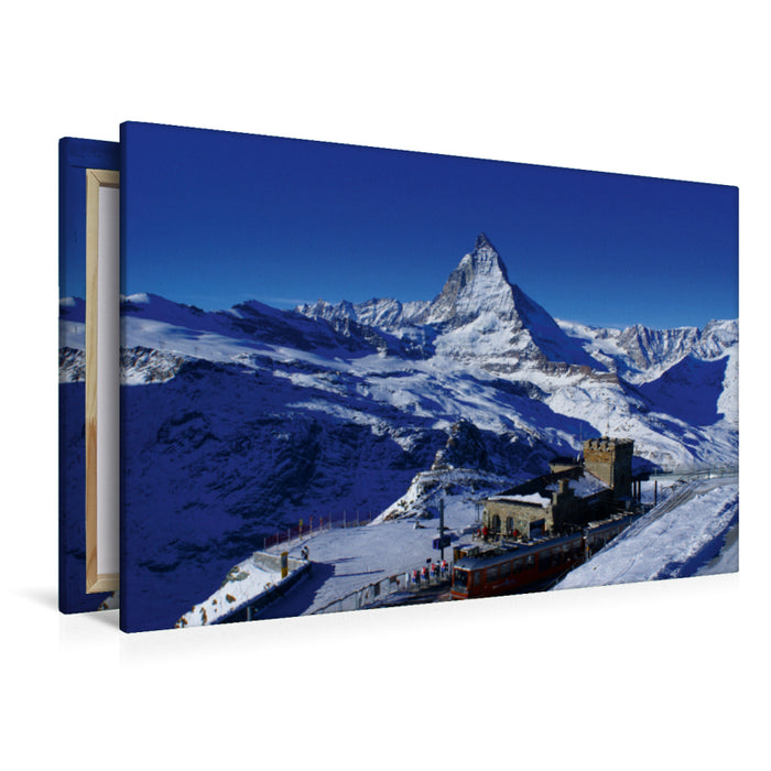 Premium Textil-Leinwand Premium Textil-Leinwand 120 cm x 80 cm quer Gornergrat mit Matterhorn. Zermatt