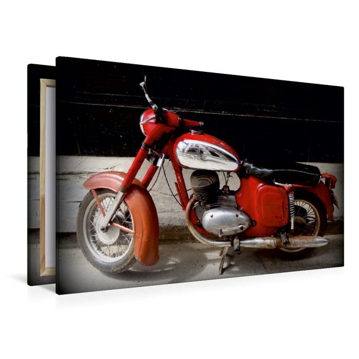 Premium Textil-Leinwand Premium Textil-Leinwand 120 cm x 80 cm quer JAWA-Motorrad in Havanna