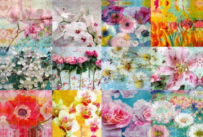Premium Textil-Leinwand Premium Textil-Leinwand 120 cm x 80 cm quer Verträumte Blumen-Collage