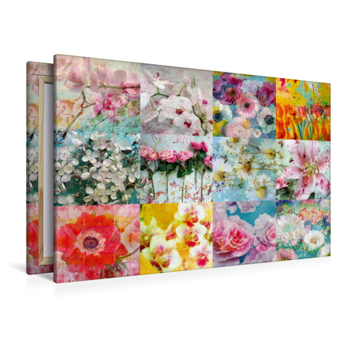 Premium Textil-Leinwand Premium Textil-Leinwand 120 cm x 80 cm quer Verträumte Blumen-Collage