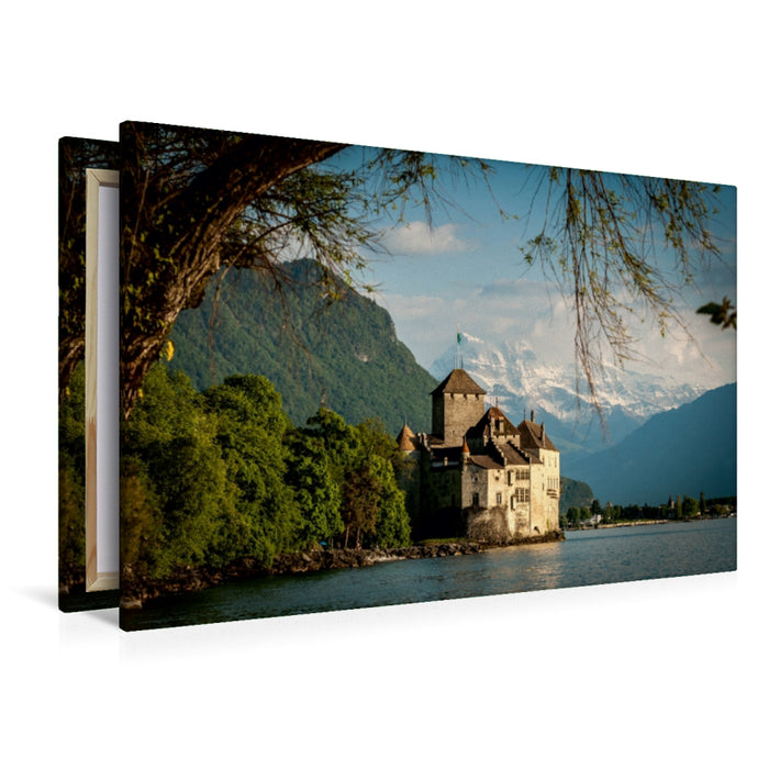 Toile textile premium Toile textile premium 120 cm x 80 cm paysage Le Château de Chillon 