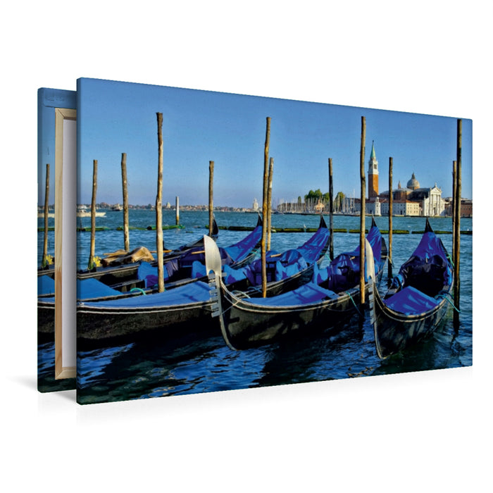 Premium Textil-Leinwand Premium Textil-Leinwand 120 cm x 80 cm quer Venezianische Gondeln und San Giorgio Maggiore