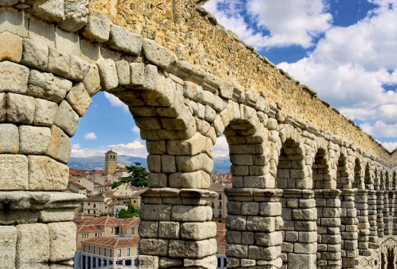 Premium Textil-Leinwand Premium Textil-Leinwand 120 cm x 80 cm quer römisches Aquädukt in Segovia, Spanien
