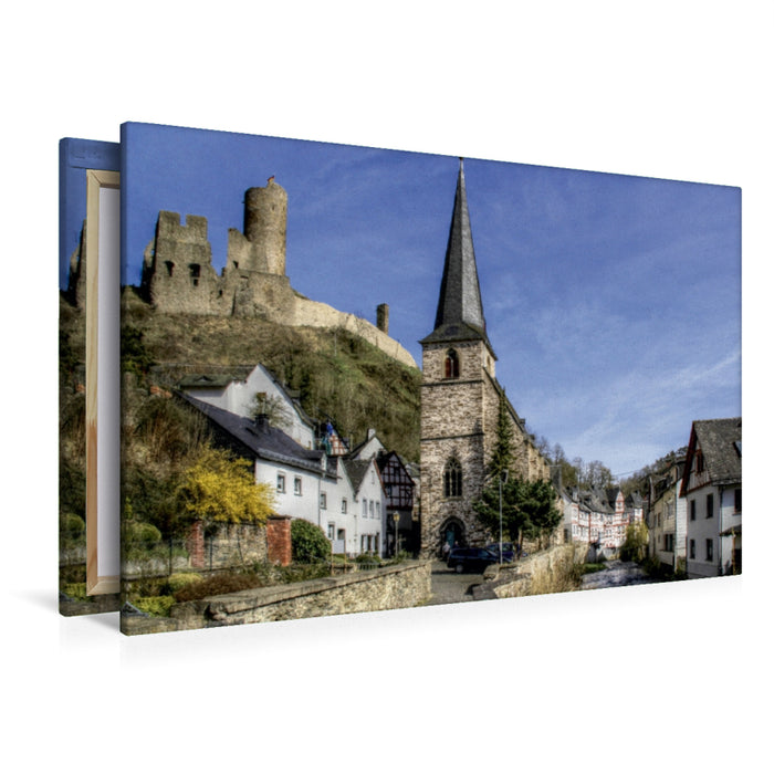 Premium Textil-Leinwand Premium Textil-Leinwand 120 cm x 80 cm quer Monreal - Mit Blick auf die Löwenburg und Pfarrkirche