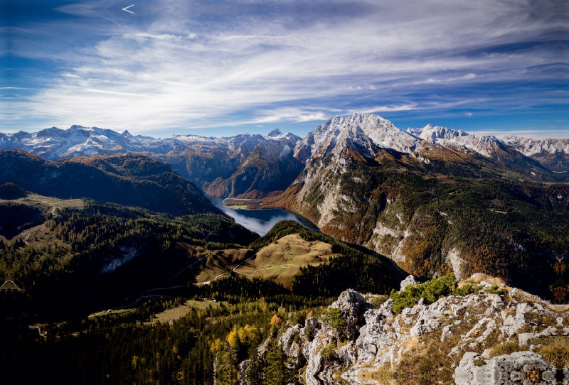 Premium Textil-Leinwand Premium Textil-Leinwand 120 cm x 80 cm quer Blick vom Jenner auf Königssee und Watzmann im Berchtesgadener Land