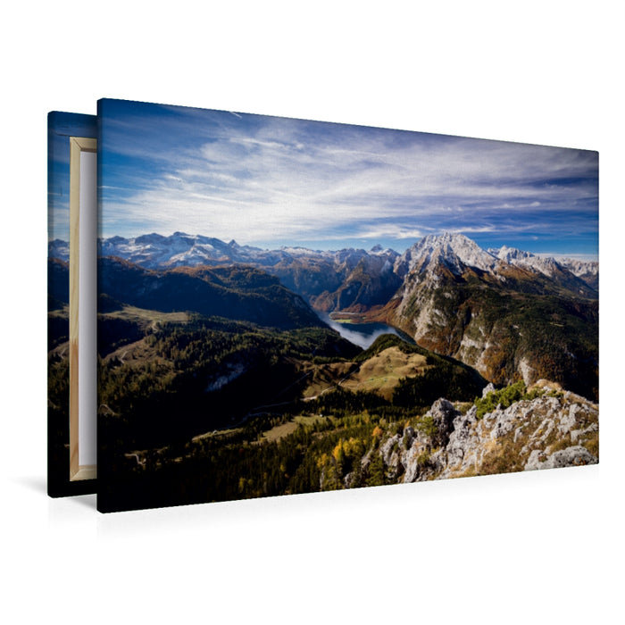 Premium Textil-Leinwand Premium Textil-Leinwand 120 cm x 80 cm quer Blick vom Jenner auf Königssee und Watzmann im Berchtesgadener Land