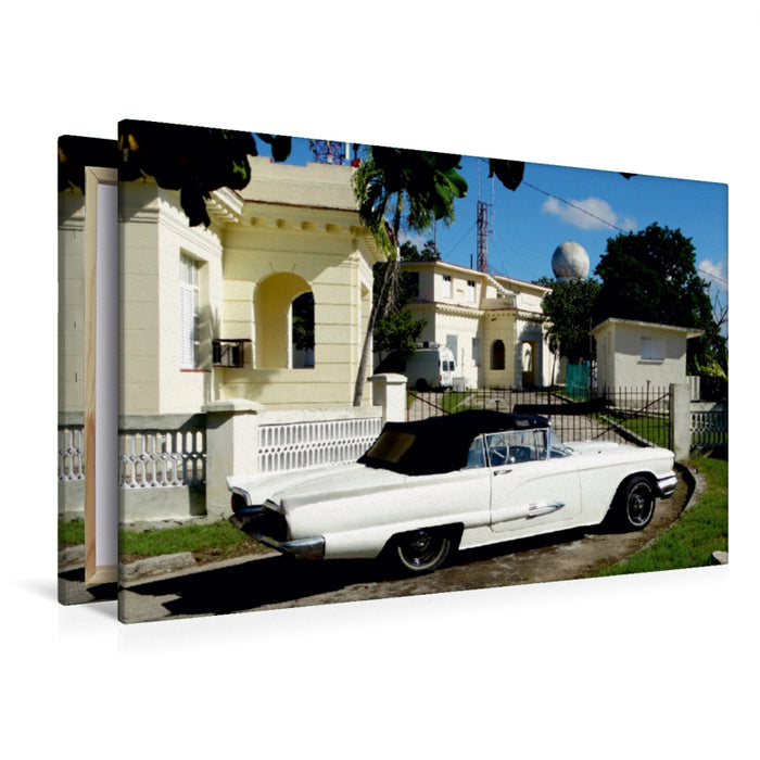 Premium Textil-Leinwand Premium Textil-Leinwand 120 cm x 80 cm quer Ford Thunderbird -  Ein Motiv aus dem Kalender "Ganz in Weiß - Elegante Oldtimer auf Kuba" -