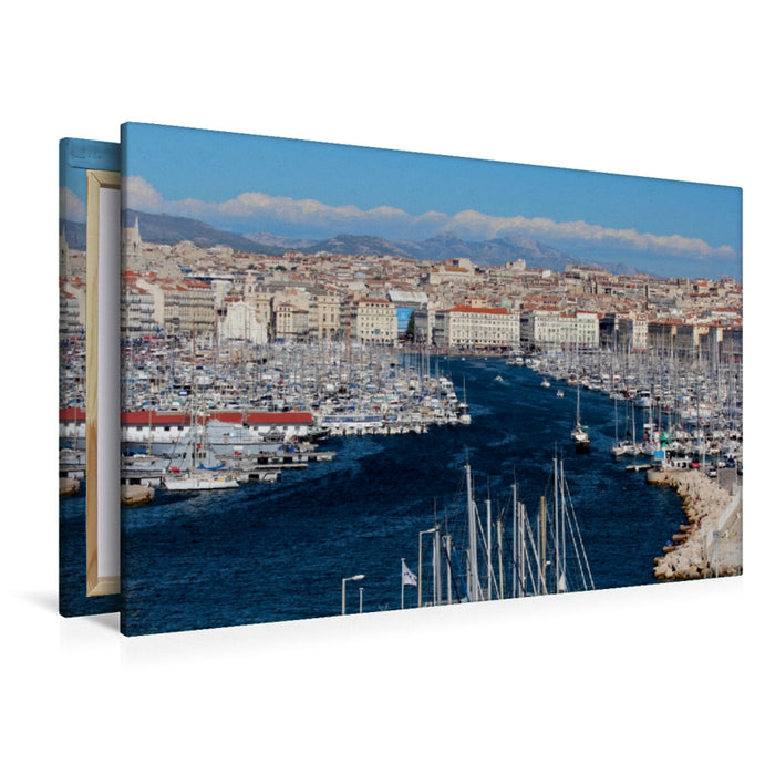 Premium Textil-Leinwand Premium Textil-Leinwand 120 cm x 80 cm quer Einfahrt zum Vieux Port in Marseille