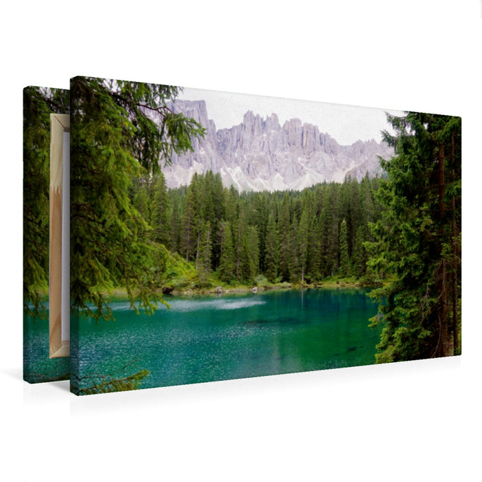 Premium Textil-Leinwand Premium Textil-Leinwand 75 cm x 50 cm quer Italien: Blick über den Karersee zum Latemar