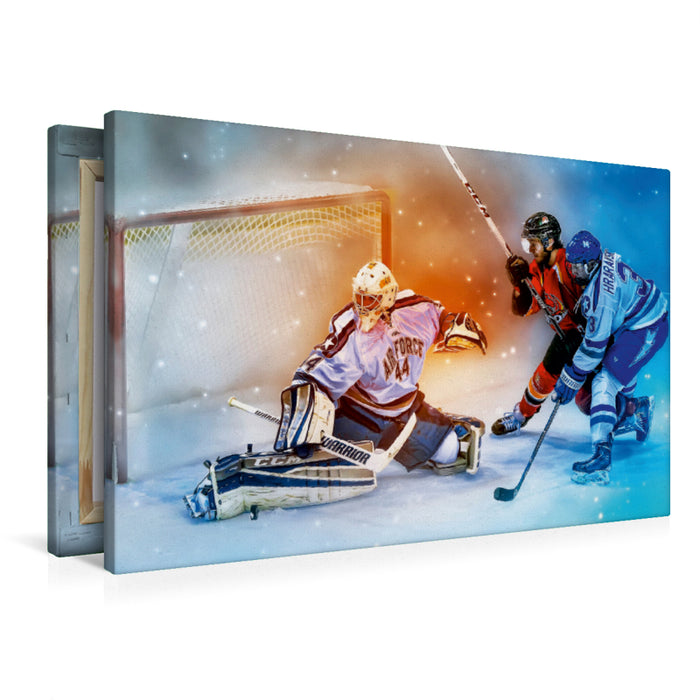 Toile textile premium Toile textile premium 90 cm x 60 cm paysage Un motif du calendrier Hockey sur glace - Combat 