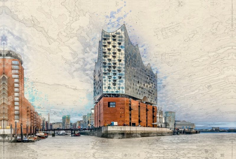 Premium Textil-Leinwand Premium Textil-Leinwand 120 cm x 80 cm quer Elbphilharmonie in hamburg