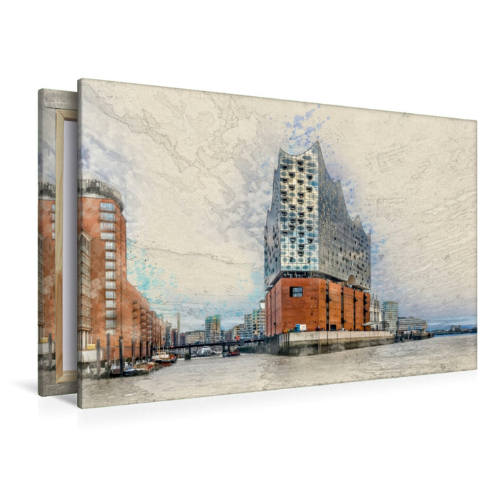 Premium Textil-Leinwand Premium Textil-Leinwand 120 cm x 80 cm quer Elbphilharmonie in hamburg