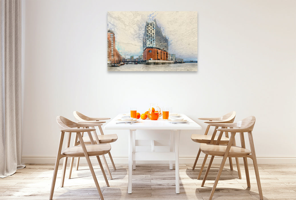 Premium Textil-Leinwand Premium Textil-Leinwand 120 cm x 80 cm quer Elbphilharmonie in hamburg