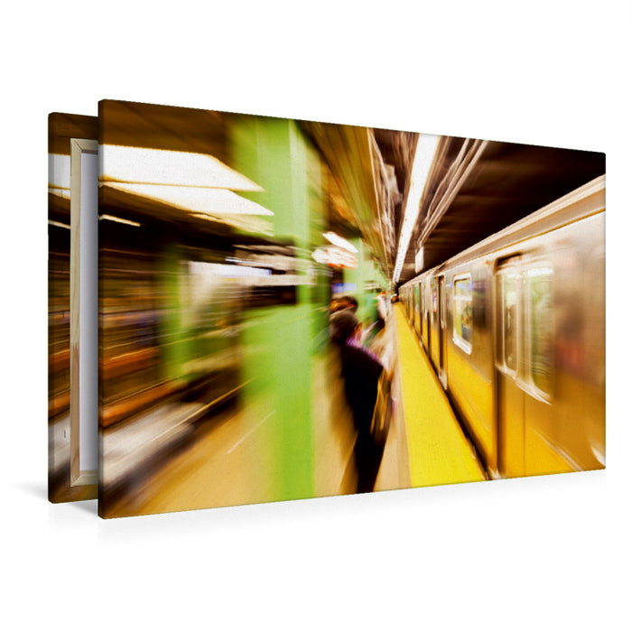 Premium Textil-Leinwand Premium Textil-Leinwand 120 cm x 80 cm quer U-Bahn-Station in Manhattan, New York City, USA, mit Zoom-Effekt