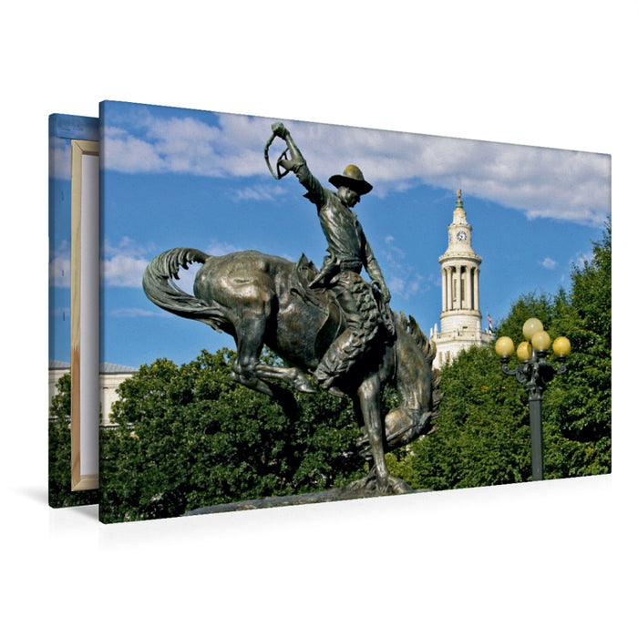 Premium Textil-Leinwand Premium Textil-Leinwand 120 cm x 80 cm quer Bronco Buster Statue, Denver