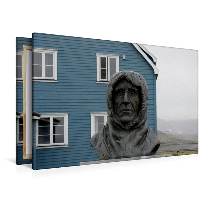 Premium Textil-Leinwand Premium Textil-Leinwand 120 cm x 80 cm quer Statue des erfolgreichen norwegischen Polarforschers Roald Amundsen