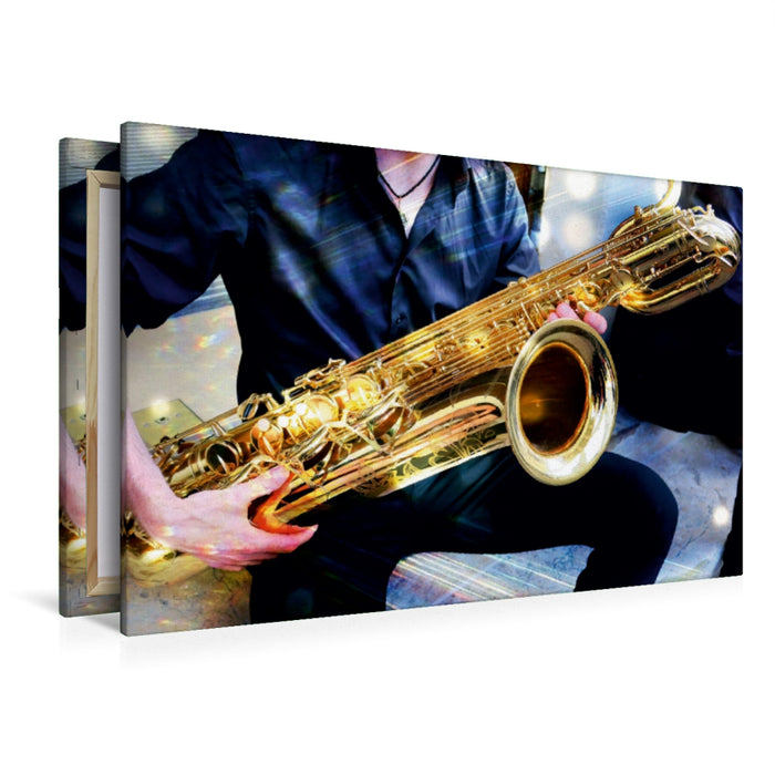 Premium Textil-Leinwand Premium Textil-Leinwand 120 cm x 80 cm quer Jazzmusiker mit Baritonsaxophon