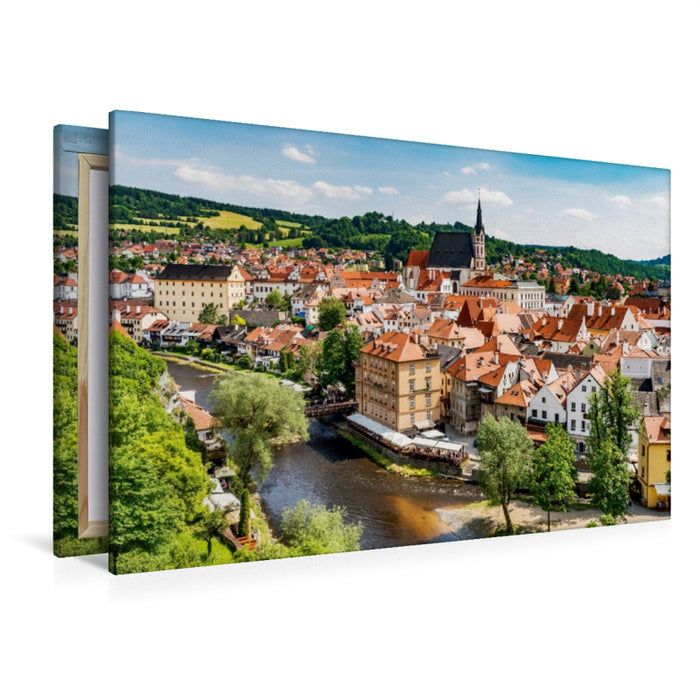 Premium Textil-Leinwand Premium Textil-Leinwand 120 cm x 80 cm quer Aussicht zur Moldau und zum Stadtzentrum, Cesky Krumlov