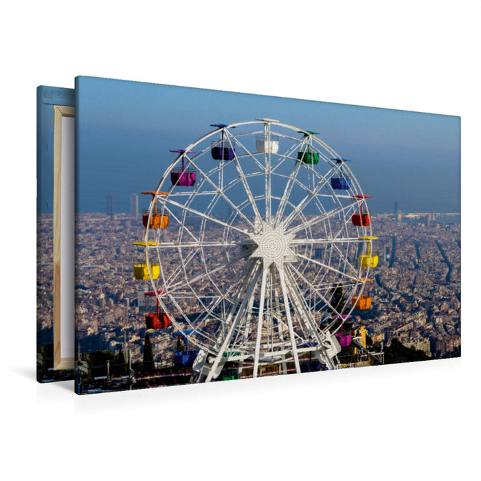 Toile textile premium Toile textile premium 120 cm x 80 cm paysage Barcelone avec grande roue 