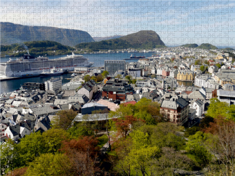 Stadtberg Aksla, Aussichtspunkt in Alesund, mit Blick auf die Stadt - CALVENDO Foto-Puzzle - calvendoverlag 29.99