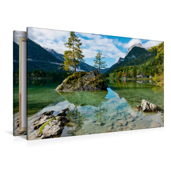 Premium Textil-Leinwand Premium Textil-Leinwand 120 cm x 80 cm quer Alpenidylle am Ramsauer Hintersee