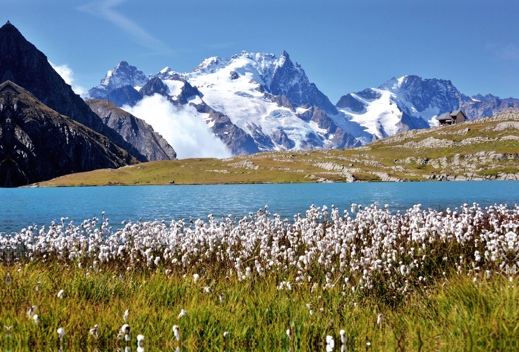 Premium textile canvas Premium textile canvas 120 cm x 80 cm landscape mountain lake Lac Goléon, France 