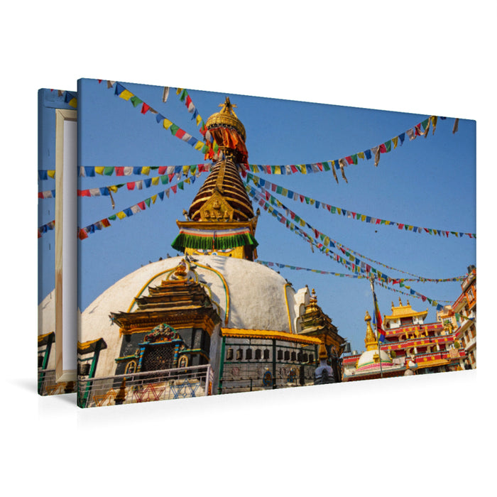 Premium Textil-Leinwand Premium Textil-Leinwand 120 cm x 80 cm quer Stupa in Kathmandu