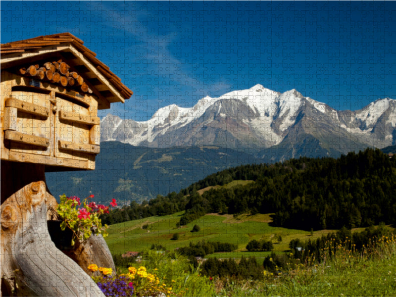 Blick vom Dorf Cordon auf das Mont-Blanc-Massiv - CALVENDO Foto-Puzzle - calvendoverlag 29.99