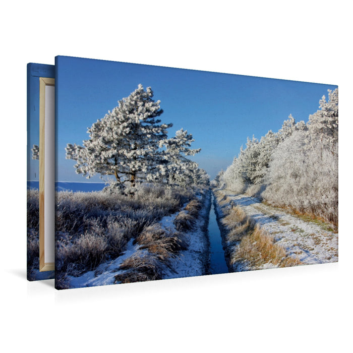 Premium Textil-Leinwand Premium Textil-Leinwand 120 cm x 80 cm quer Winterlandschaft im Deichvorland von St. Peter-Ording