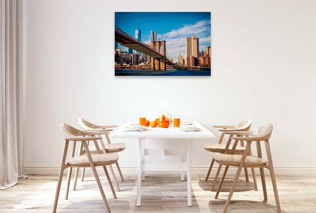 Premium Textil-Leinwand Premium Textil-Leinwand 120 cm x 80 cm quer Ein Motiv aus dem Kalender Brooklyn Bridge - Brücke in eine neue Welt