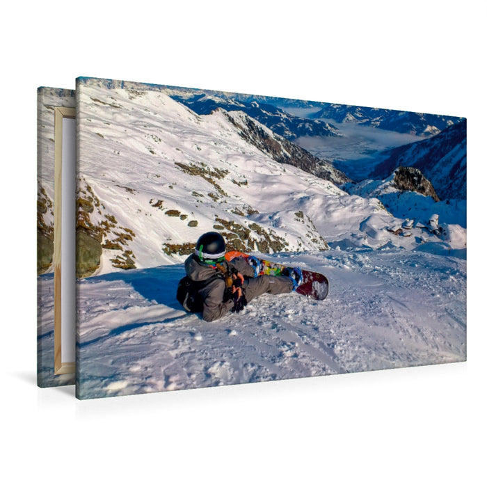Premium Textil-Leinwand Premium Textil-Leinwand 120 cm x 80 cm quer Snowboarden - ein Stück Freiheit
