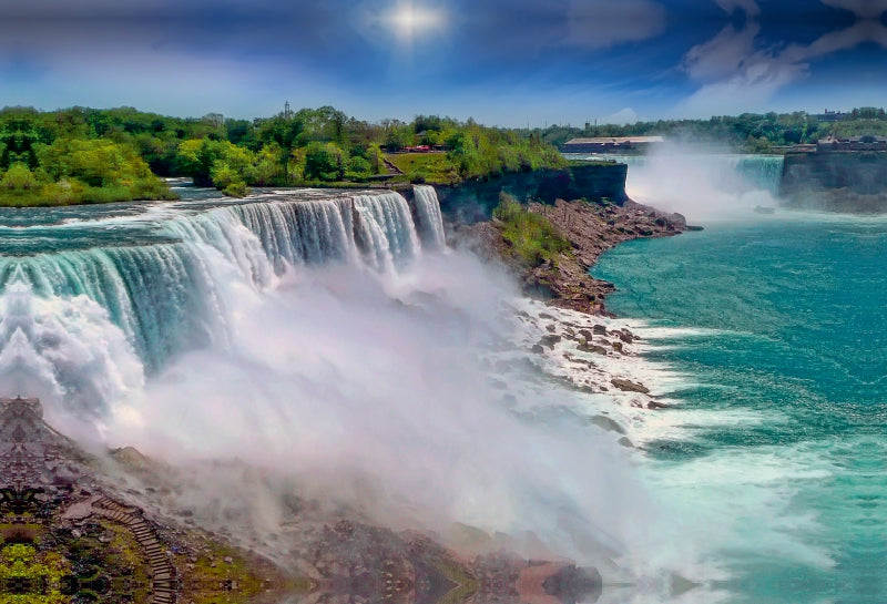 Toile textile premium Toile textile premium 90 cm x 60 cm paysage Chutes du Niagara - American Falls et Horseshoe Fall 