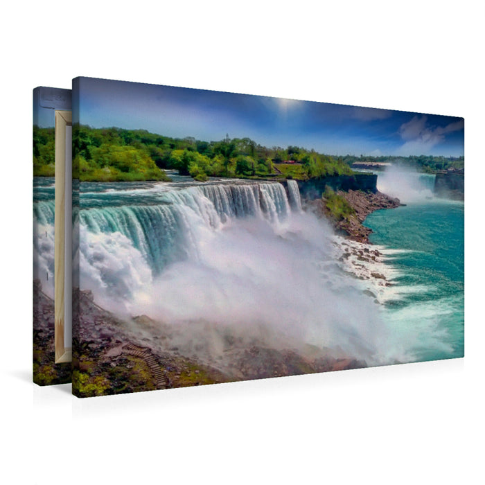 Toile textile premium Toile textile premium 90 cm x 60 cm paysage Chutes du Niagara - American Falls et Horseshoe Fall 