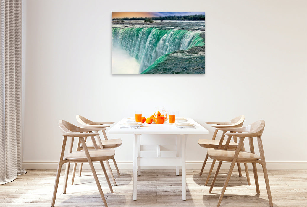 Toile textile premium Toile textile premium 120 cm x 80 cm paysage Chutes du Niagara - American Falls et Horseshoe Fall 