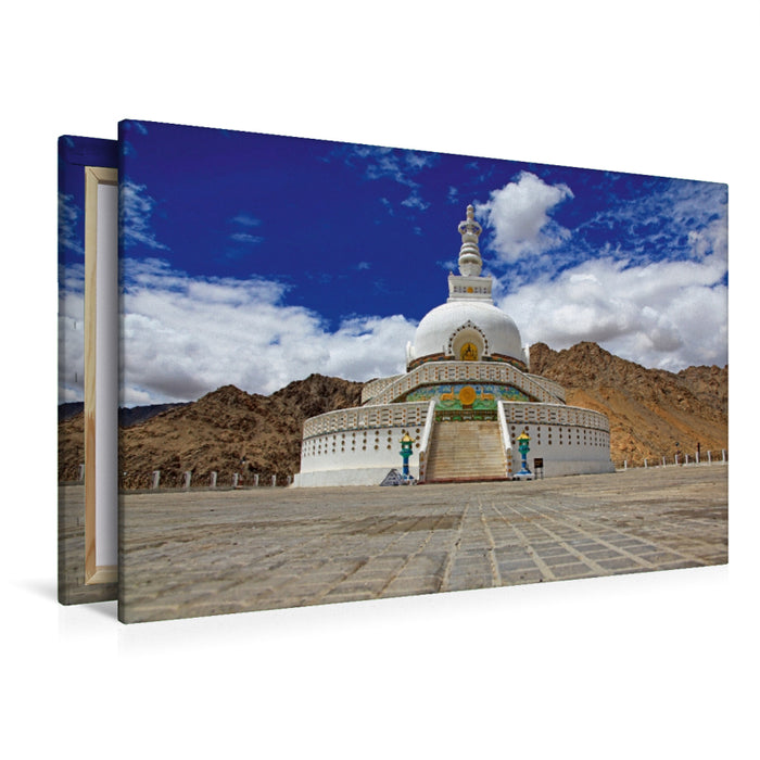 Premium Textil-Leinwand Premium Textil-Leinwand 120 cm x 80 cm quer Shanti-Stupa in Leh