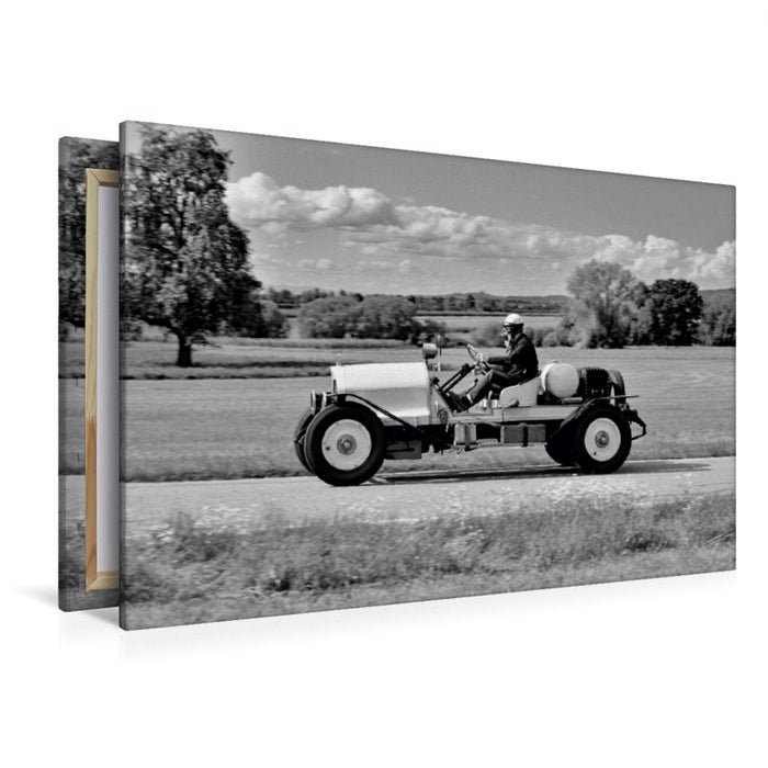 Toile textile haut de gamme Toile textile haut de gamme 120 cm x 80 cm paysage Un motif du calendrier REO Roadster USA 1916 - en noir et blanc 