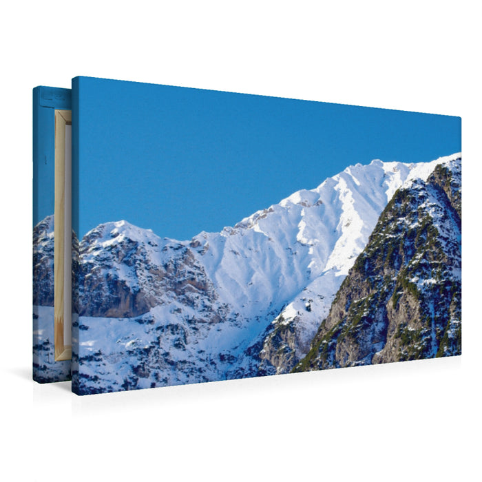 Toile textile haut de gamme Toile textile haut de gamme 90 cm x 60 cm de large Première neige dans les montagnes du Karwendel au bord du lac Achensee 