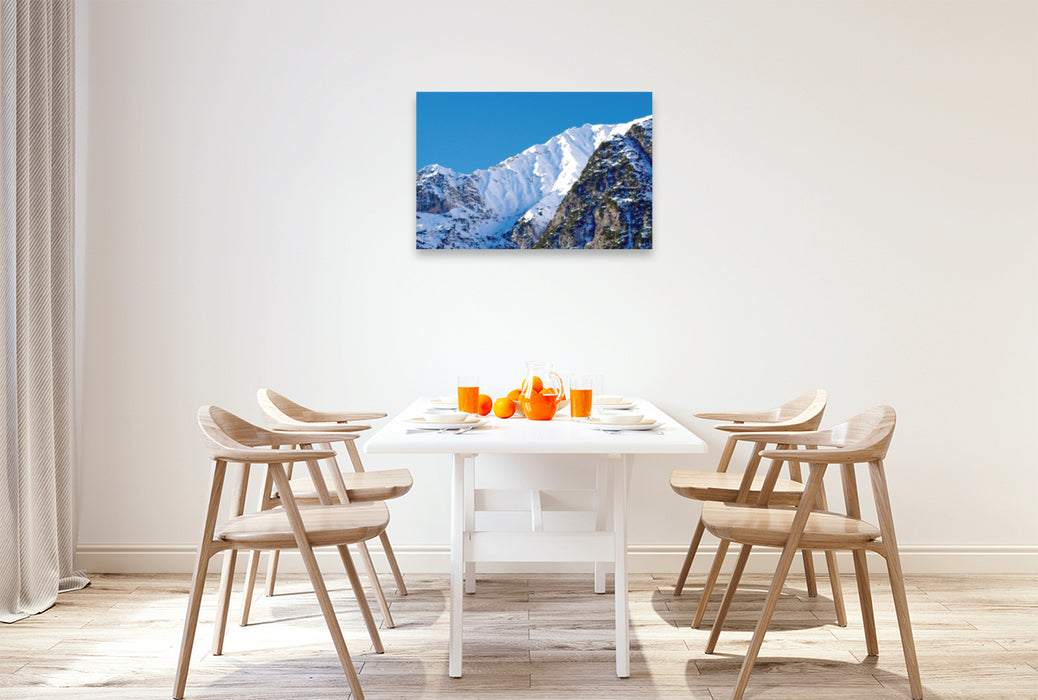 Toile textile haut de gamme Toile textile haut de gamme 90 cm x 60 cm de large Première neige dans les montagnes du Karwendel au bord du lac Achensee 